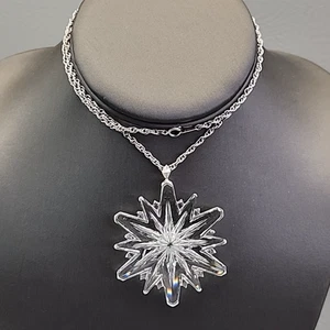 Vintage Gorham Bleikristall Schneeflocke Halskette 1978 Weihnachten silberfarben Seil - Bild 1 von 15