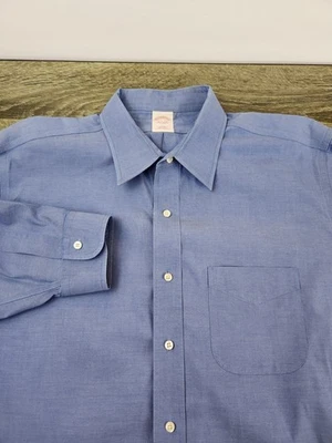 Camisa de vestir Brooks Brothers 1818 sin planchar para hombre 17,5-36 azul algodón preppy Foto 1 de 4