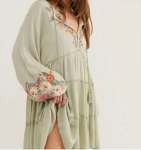 Free People Spell On You Mia Earth Salbei Bestickt L Kleid Boho Lagenlook D13 - Bild 1 von 11