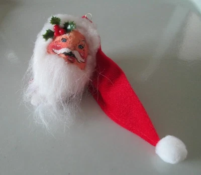 Lindo adorno de Navidad Annalee 1998 de una cabeza de Santa Claus con acecho y ojos azules Foto 1 de 4