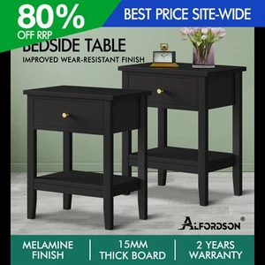 ALFORDSON 2x Bedside Table Hamptons Nightstand Storage Side End 1 Drawer Black - Picture 1 of 12