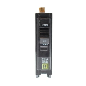 SQUARE D QOB120VH BOLT-ON QOB CIRCUIT BREAKER, 120/240-VOLT, 1-POLE, 20-AMP, 22K - Picture 1 of 2