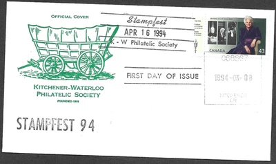 CANADA FDC STAMPFEST 1994 KITCHENER, ON SCOTT #1509 JEANNE SAUVE 43C STAMP Foto 1 de 2