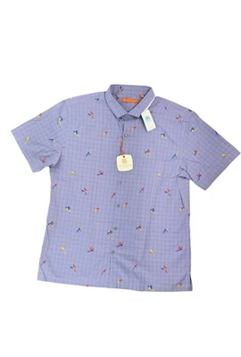Tori Richard Bird Cage Parrot Embroidered Short Sleeve Shirt Men Large Purple - Image 1 of 4