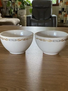 Syracuse China Restaurant Ware Custard Cup Set (2) 1966 Gold Laurel Black Lines - Picture 1 of 5