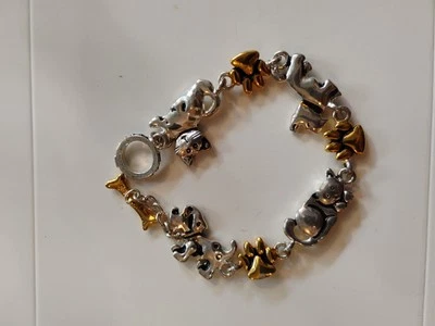 Brazalete Palanca Vintage Tono Plata y Oro Diseño Premier Perro Gato Foto 1 de 4