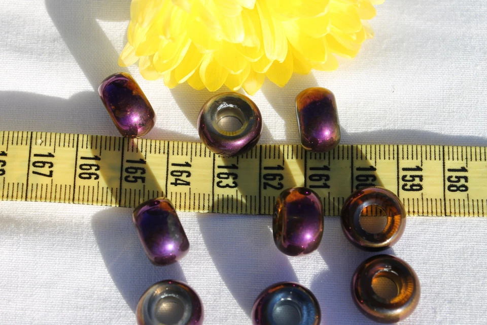 10 x 15mm Glass European Bead w/Lg Hole/No Metal Core,Metallic Purple/10pc - Image 1 of 1