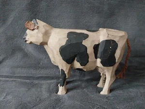 1981 LARRY KOOSED Folk Art Hand Carved Wood Dairy Cow Figure Mixed Media - Picture 1 of 9