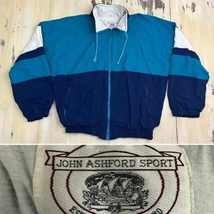 JOHN ASHFORD - Vtg 90s Blue Teal & White Dad Skate Lined Jacket, Mens MEDIUM - Picture 1 of 19