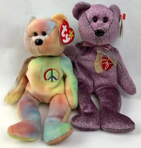 Peace The Bear +Bonus 2000 Signature Bear TY Beanie Baby Original Rare 1996 Mint - Picture 1 of 10