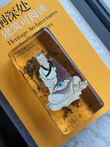 Heavy Vintage Buddha On a Big Block Of Glass paperweight 7.5”x4”x 1.75” - Picture 1 of 13