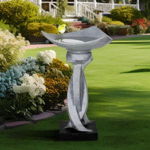 22.8"h Outdoor Gary Bird Bath Concrete Stand&bowls For Garden Patio Home Decor - Picture 1 of 10