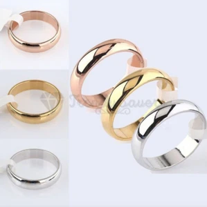 18ct Gold Plated Titanium Steel Smooth Women Men Engagement Wedding Rings Gift - Picture 1 of 47