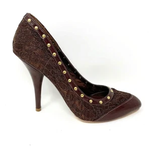 Decolte stiletto donna Liliana marrone pizzo borchie oro, taglia 5,5 - Foto 1 di 8