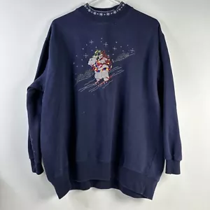 Vintage Bobbie Brooks Sweatshirt Womens XL Navy Blue Skiing Bear Embroidered - Picture 1 of 13