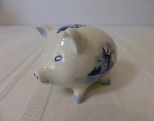 E.H HOLLAND DELFT Vintage 3.75" blue white porcelain figurine PIG PIGGY BANK A - Picture 1 of 9