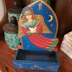 Midwest Winter Wind Volkskunst Holz Wandbehang Schlüsselhalter Engel Taube Weihnachten - Bild 1 von 4