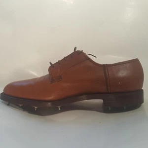 Vintage Florsheim Golf Cleats Shoes Oxford Spikes Men's Size 10 C Tan Leather - Picture 1 of 12