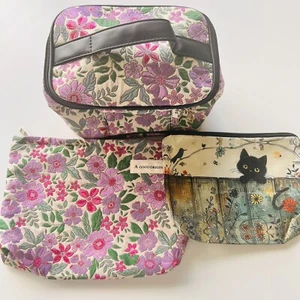 Travel Cosmetic Bag, Floral Makeup Bag And Cat Bag Canvas Liner Toiletry ... - Picture 1 of 11