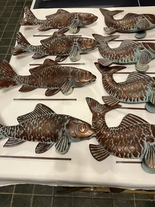 Set of 8 Koi Fish Decor Outdoor Statues Sculptures Antique Copper Garden Pond - Picture 1 of 10