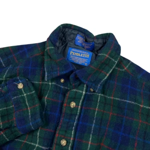 Camisa vintage Pendleton de lana tartán verde azul abotonada para hombre talla grande - Imagen 1 de 8