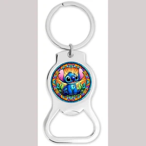 Stitch Stained Glass Inspired Bottle Opener Keychain Round - Picture 1 of 1