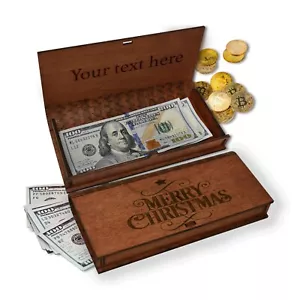 Personalized Merry Christmas Money Box for Cash Gift Small, Custom Wooden Box - Picture 1 of 4