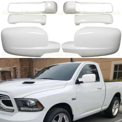 For 2009-2018 Dodge Ram 2 Door Handle COVERS 1KH+Mirrors NoTS PW7 BRIGHT WHITE — 第 1/4 张图片
