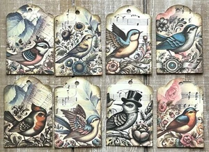 vintage style bird Junk Journal tag set handmade journal tags ephemera 8 tag set - Picture 1 of 3