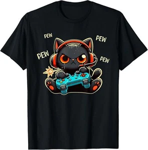 Süßes T-Shirt Gamer Katze spielt Videospiel Kirchenbank Anime Kätzchen lustig Geschenk Unisex - Bild 1 von 3