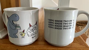 Set of 2 Sandra Boynton Mugs Hippo Birdie Two Ewes Hippo with Cake Sheep - Picture 1 of 6