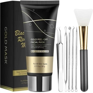 Blackhead Remover Mask, Gold Peel Off Facial Mask with Extractor Tools Kit - Picture 1 of 5