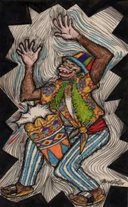 CARNAVAL #1 Original Art Drawing Arte Cuban Santiago Cuba Artist JUAN BARRABEITG - Picture 1 of 2