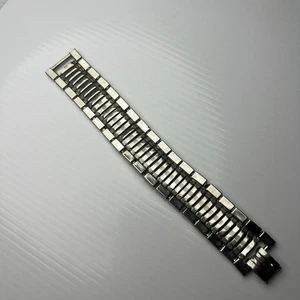Bracciale Vintage Tono Argento Grosso Texture Grande Maglia Quadrata Design Deco 7" - Foto 1 di 11