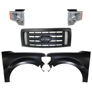 Grille Kit For 09-2012 Ford F-150 with LH RH Fender and Headlight Chrome Trim XL - Picture 1 of 12