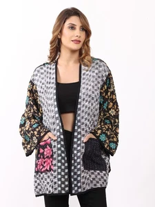 Women's  Kantha Kimono Pocket Jacket Floral Print Oversized Wholesale Mix Lot - Picture 1 of 16