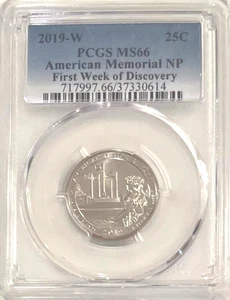 2019-W AMERICAN MEMORIAL NP $0.25 Quarter PCGS MS66 FIRST WEEK OF DISCOVERY - Picture 1 of 4