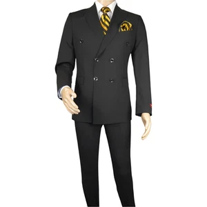 Men Suit BERLUSCONI Turkey Italian Wool 180's Double Breasted UGS94-08 Black - Picture 1 of 11
