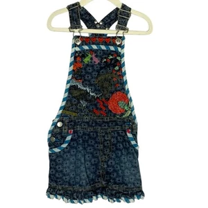 Oilily 4Y Denim Shortall Romper Embellish Flower Jumpsuit Embroidered - Picture 1 of 10