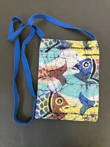 Homemade Crossbody Purse Ocean Fish Fabric Hook and Loop Closure Blue - Picture 1 of 11