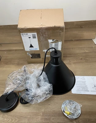 KICHLER 52176BK Zailey 10,75 pulgadas Colgante negro de 1 luz con pantalla de metal, negro Foto 1 de 2