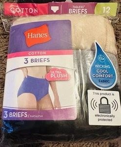 HANES 3 Pack Women's Underwear  Sz12 Cotton Tagless Briefs Ultra Plush Waistband - Picture 1 of 7