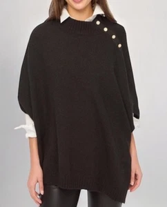 Neu ohne Etikett J. Crew schwarzer Poncho aus Wollmischung Einheitsgröße Knopfleiste Cape-Stil - Bild 1 von 8