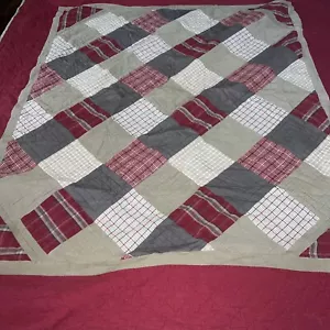 Vintage Wolle Patchwork kariert Baumwolle Cord Quilt Bettdecke Königskabine 100x92 - Bild 1 von 7