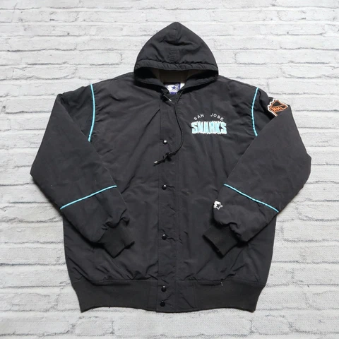 Vintage 90s San Jose Sharks Parka Jacket by Starter Size L Made in USA Cover
