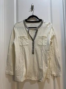 EDDIE BAUER Roll Up Tab Long SLEEVE HENLEY TEE  WOMENS  Medium Vanilla - Picture 1 of 5