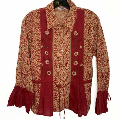 TWIGGY Top Shirt Sz Medium Womens Button Up, Long Sleeve, Peasant Look, Floral - Image 1 of 4