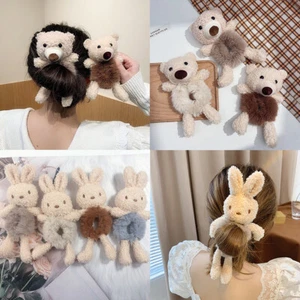 US Bear Bunny Furry Plush Hair Tie Scrunchies Rope Ponytail Holster Elastic Band - Picture 1 of 57