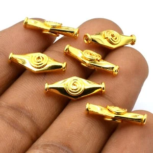 6 PCS 18X8X5MM BALI BEAD 18K GOLD PLATED JEWELRY MAKING BEAD 50 - Picture 1 of 6