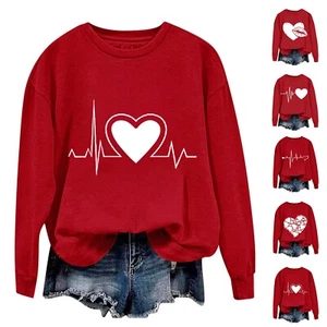 Women's Casual Fashion Valentine's Day Print Long Sleeve O-Neck Sweatshirts - Picture 1 of 27